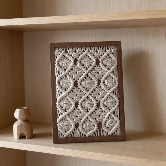 Handmade Woven Tapestry Frame Framed Boho Cotton Wall Art Wooden Rope Wall Hanging