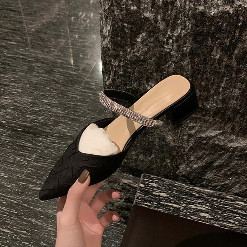 Grape mother studiolee2025 one-word diamond with pointed head after empty thick heel cool slippers women's thick heel sandals