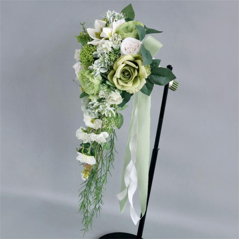 Delicate LimeGreen Rose Display Bouquets Artificial Flower Decorations Bride and Bridesmaids Long Bouquets for Wedding