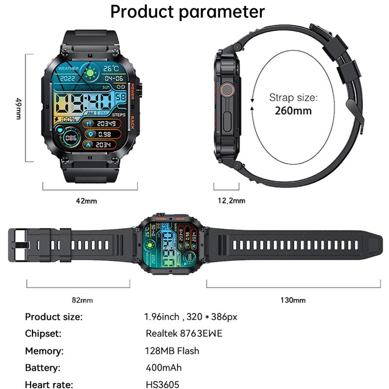 2025 New Outdoor Sports Fitness Smartwatch For Men 1.96 Inch Screen Bluetooth Calling Waterproof Watches Blood Oxygen Reloj Hombre