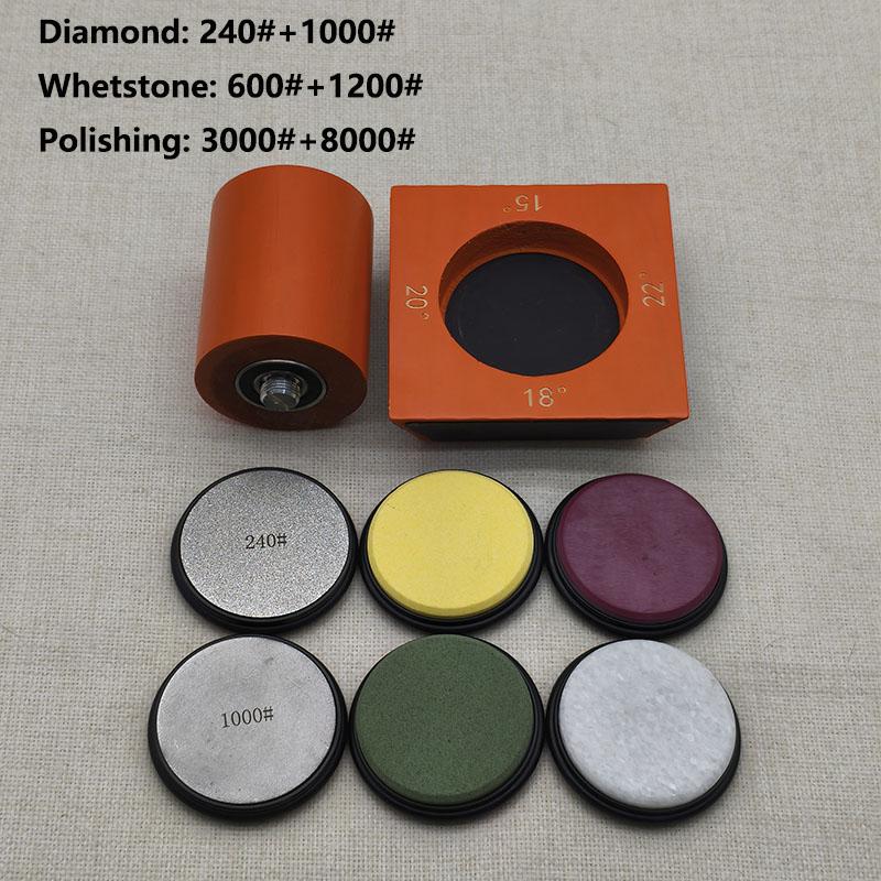 Angle Sharpener Four Angles 15/18/20/22° Fixed Angle Roller Sharpener Agate Sharpening Stone Set Diamond Whetstone