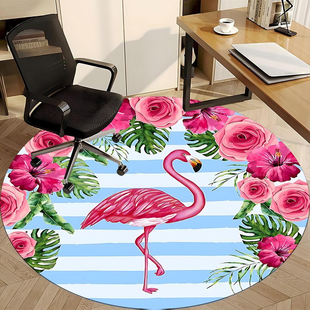 1pc Flamingo Tropical Flowers Chair Carpet for Office, Soft, Non-Slip Polyester Mat, Office, Living Room, Bedroom, Durable Polyester Yy251207094