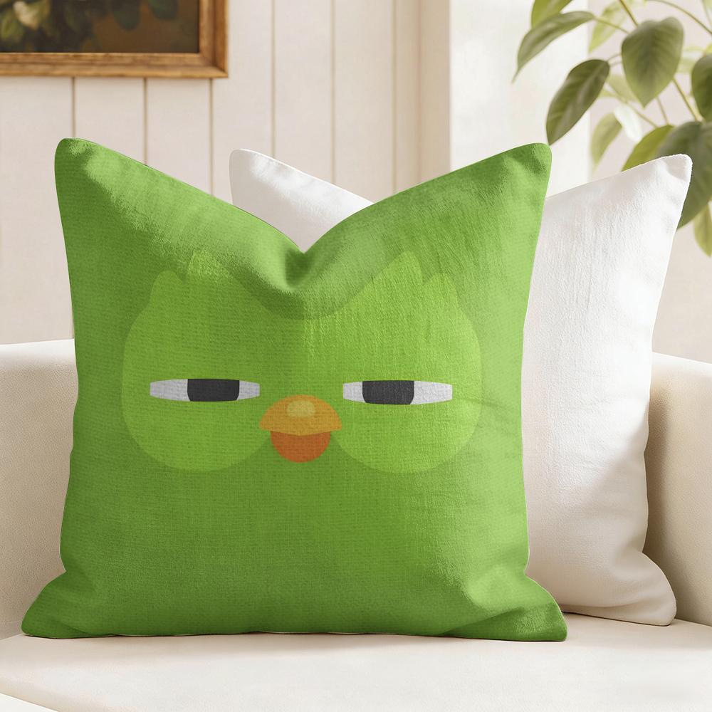 DDuolingo Owl DDuo Cushion Cover Eco Linen Pillow Case DoubleSided Print Breathable Durable Zipper Home Decor Gift