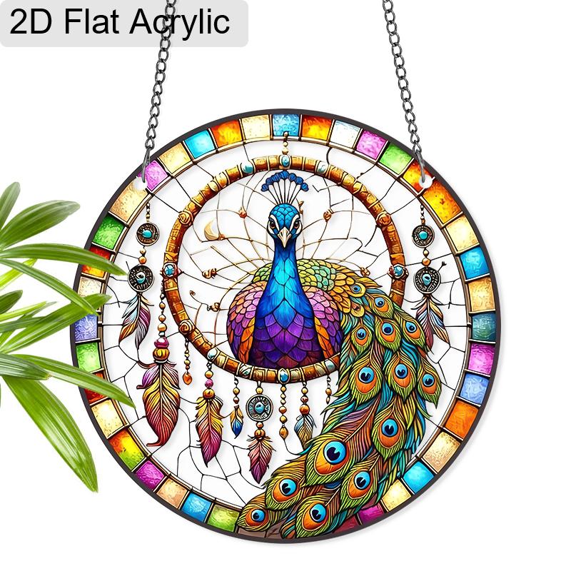 

Acrylic Peacock Dreamcatcher Suncatcher, Stained Glass Style Window Hanging Ornament for Boho and Animal Lovers 20cm/7.87Inch