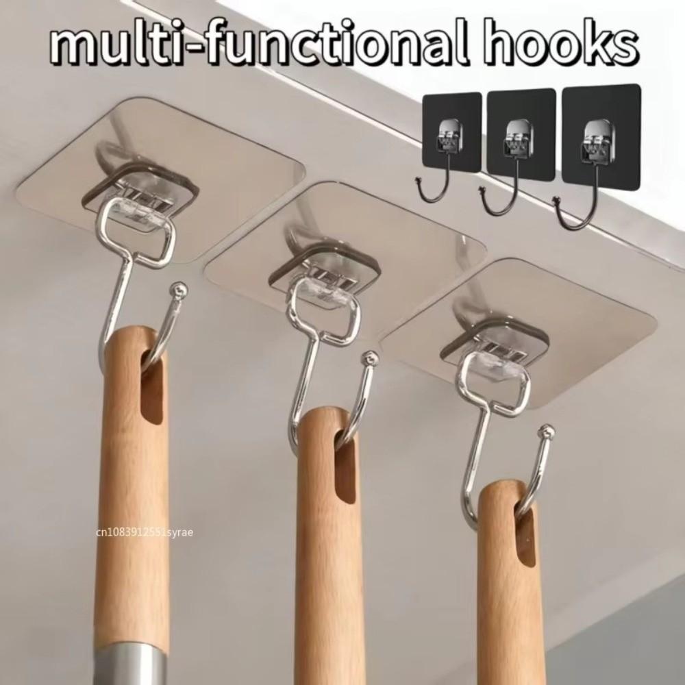 Seamless Self Adhesive Hooks No Need to Punch Holes Heavy Duty Hooks  For Kitchen Bathroom