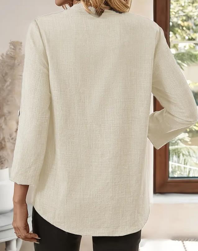 2025 Autumn/Winter V-neck Button Pocket T-shirt for Women