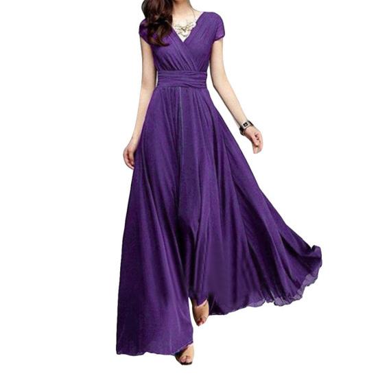 

Жіноча вечірня сукня великого розміру, однотонна, з V-подібним вирізом, коротким рукавом, приталеного крою, максі L purplish червоний колір