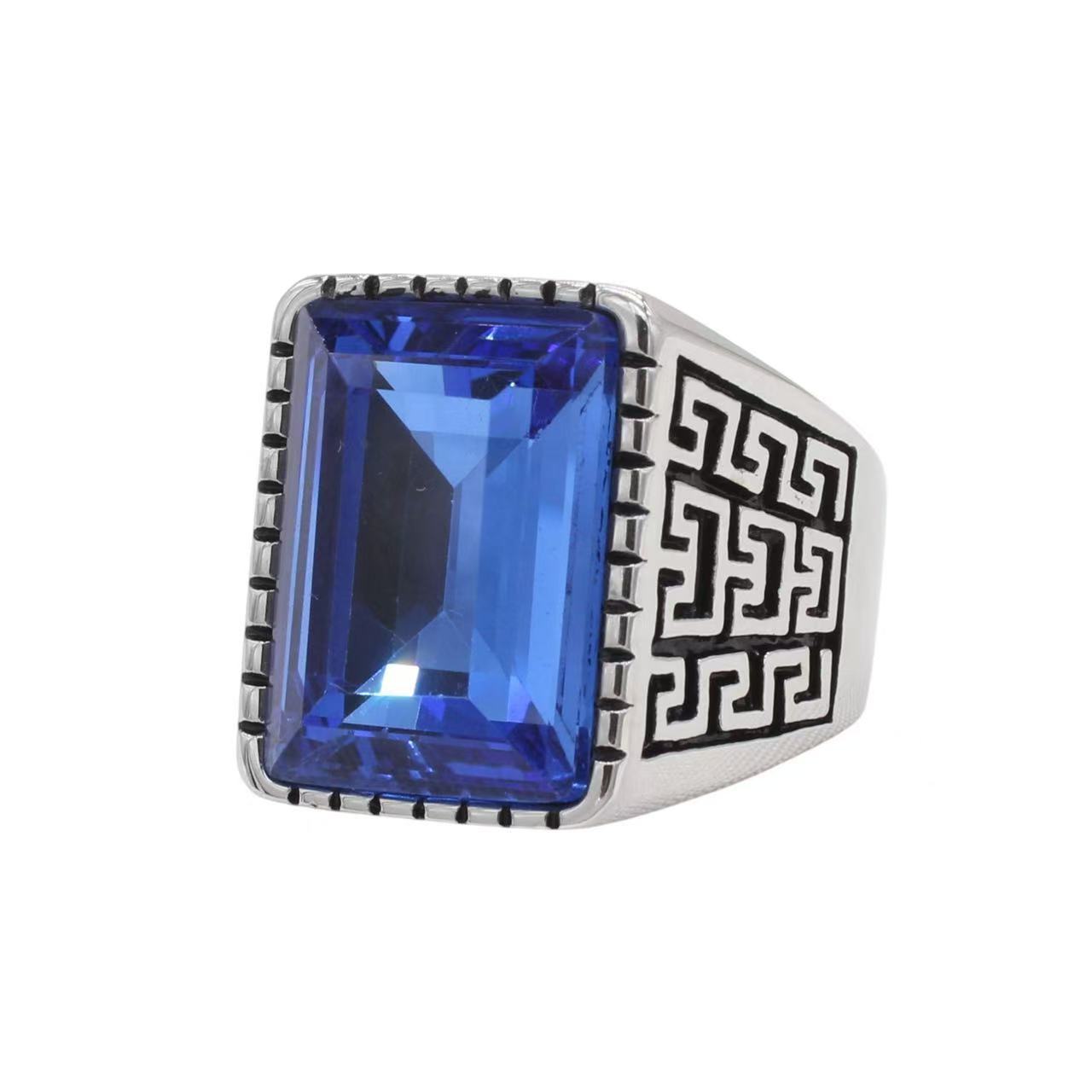 

2026 Men s Ring Vintage Sapphire Ring, Jewelry Domineering Great Wall Pattern Ring No. 12