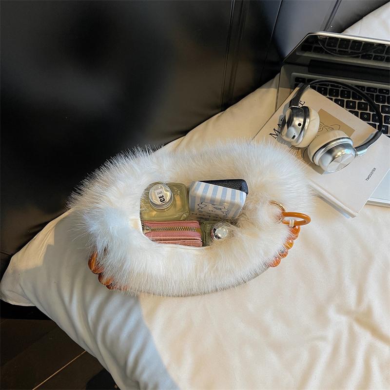 Autumn Winter Women's Plush Handbag Shoulder Underarm Bag