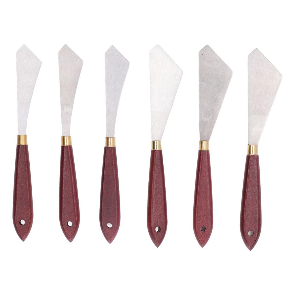 6Pcs Palette Knife Stainless Steel Blade Wooden Handle Widely Used Painting Knife Set for Painting Mixing