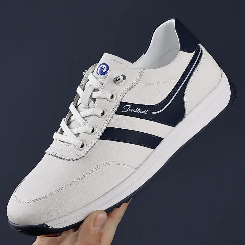 

New Men Genuine Leather Casual Shoes Sport Style Leisure Shoes Young Man Street Cool Lace-up Sneakers 38 белый