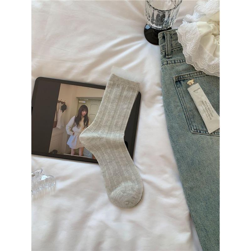 Female Spring and Summer Trend Simple Hollow Out Soft and Comfortable Twist Socks