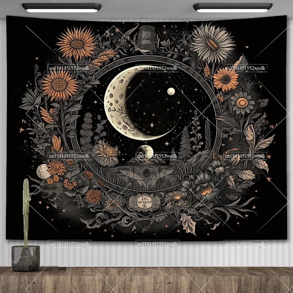 Tarot Tapestry Nordic Flower Series Room Background Cloth Moon Phase Wall Hanging Tapestries Living Room Bedroom Altar Cloths