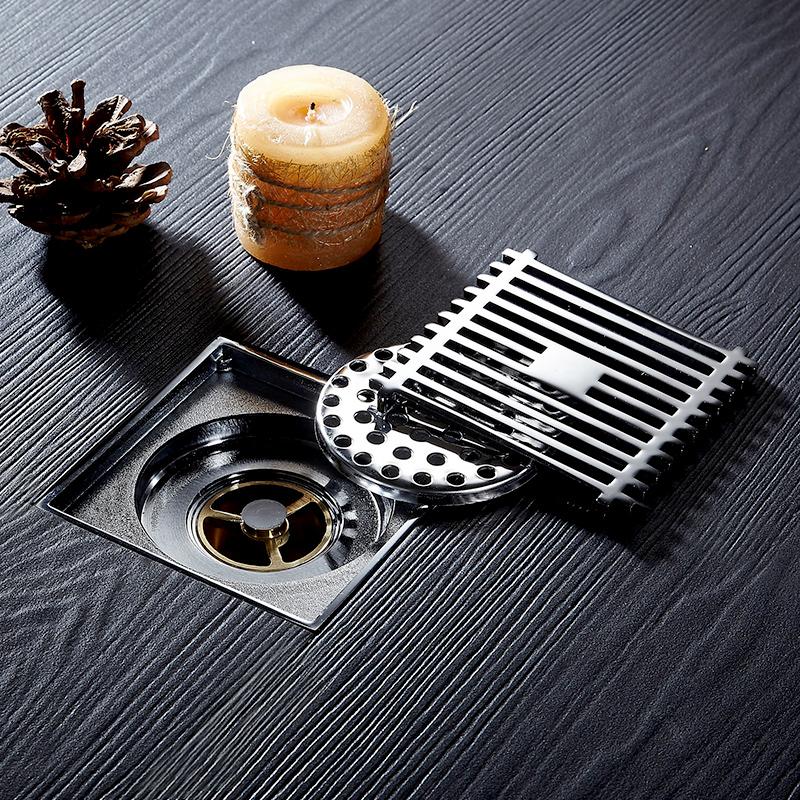 Drains 10*10cm Solid Brass Chrome Silver Shower Drain Bathroom Square Cover Anti-odor Hair Strainer Balcony Floor DrainBS-8109A