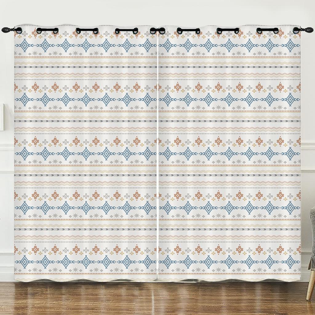 Curtains Floral Bohemian Stripes 3D Digital Printing Blackout Curtain Punching