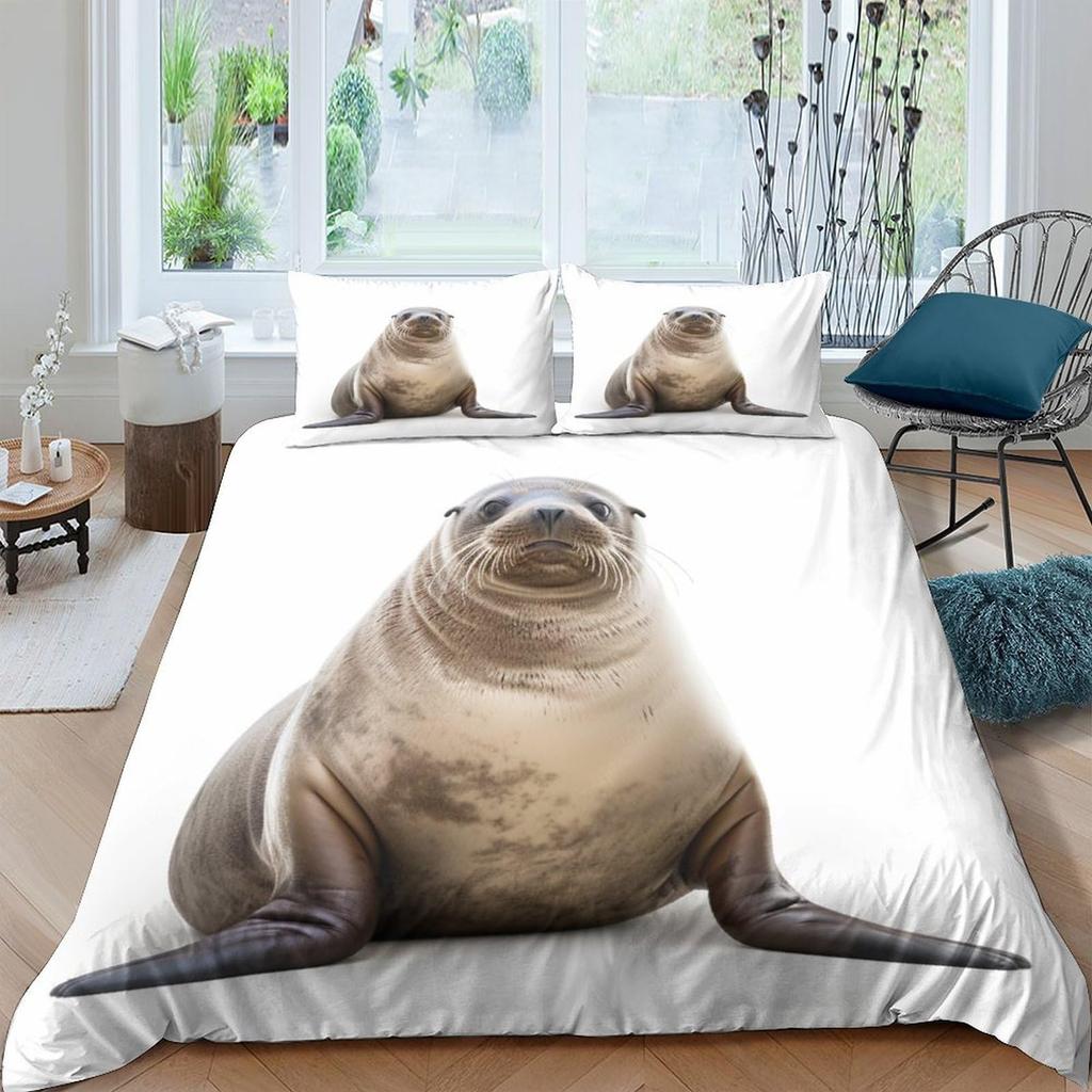 Seal Duvet Cover Set For Kids Boys Girls Queen Quilt Covers Lightweight Down Room Decor 2 Pillowcases 1 Duvet Cover No Comforter