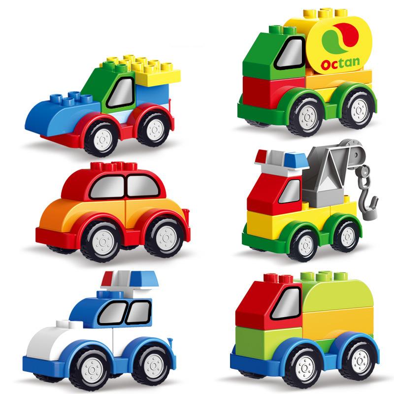 Stavebnice z velkých částic Auto Kreativní stavba města Vysokozdvižný vozík Jeřáb Bagr Vozidlo DIY Cihly Hračka Pro děti Vánoční dárek
