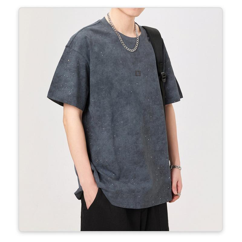 

Дизайн Американский Тай-дай Флеш Дрил Кусок Высокая Строчка Высокая Плотность Вязаный Свободная Мужская Футболка Короткий Рукав 4XL серый