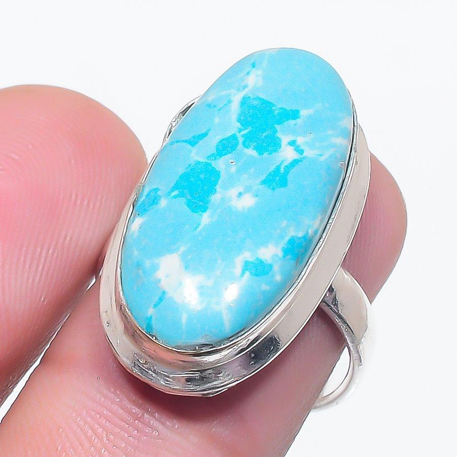 

Натуральный ларимар ручной работы, ювелирное изделие из стерлингового серебра 925 пробы, кольцо, размер 6.5 m3e60