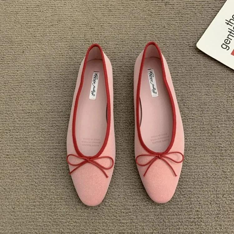 

Elegantbow Французский Стиль Женские Туфли на Плоской Подошве 2025 Новые Вечерние Сказочные Твидовые Туфли Резиновая Подошва Зимняя Обувь для Женщин 40 красный