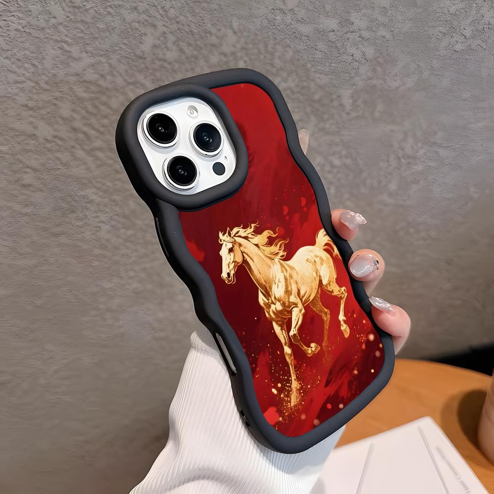 

Golden Horse Year Mobile Phone Case for iPhone 17 16 15 14 13 12 11 Air Pro Max Plus Wavy Edge TPU Colorful Cover Pretty Cover iPhone 14