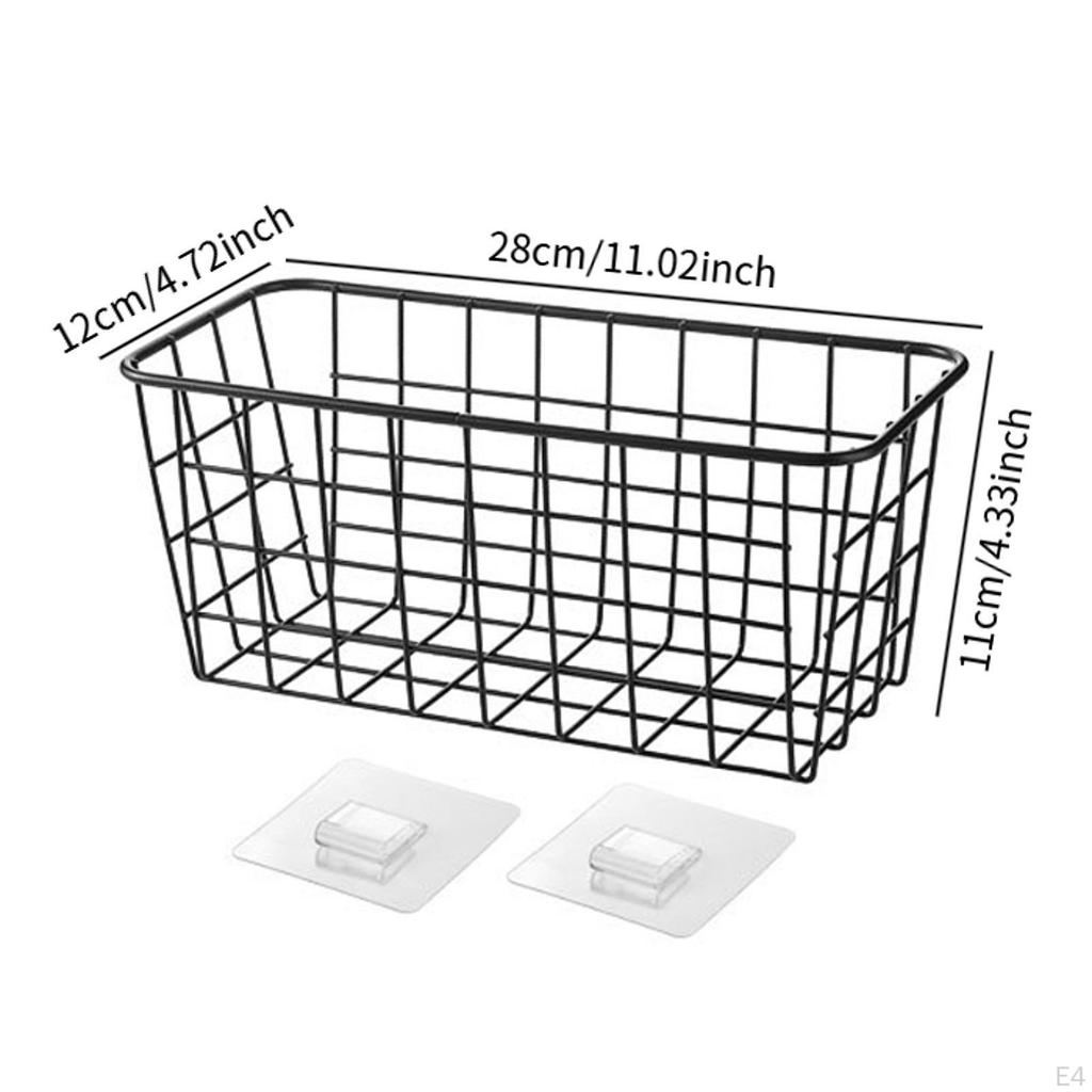 Metal Hanging Wire Basket Holder No Drill Versatile Wall Mounted Organizer Rack for Bedroom