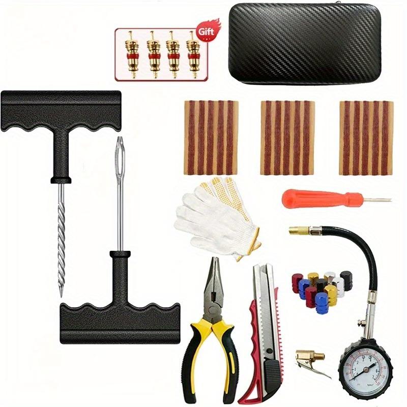Emergency Flat Tire Repair Kit for Car & Motorcycle. Quick Puncture Plug Tool Set Ergonomic T-Handle, Heavy Duty & Portable
