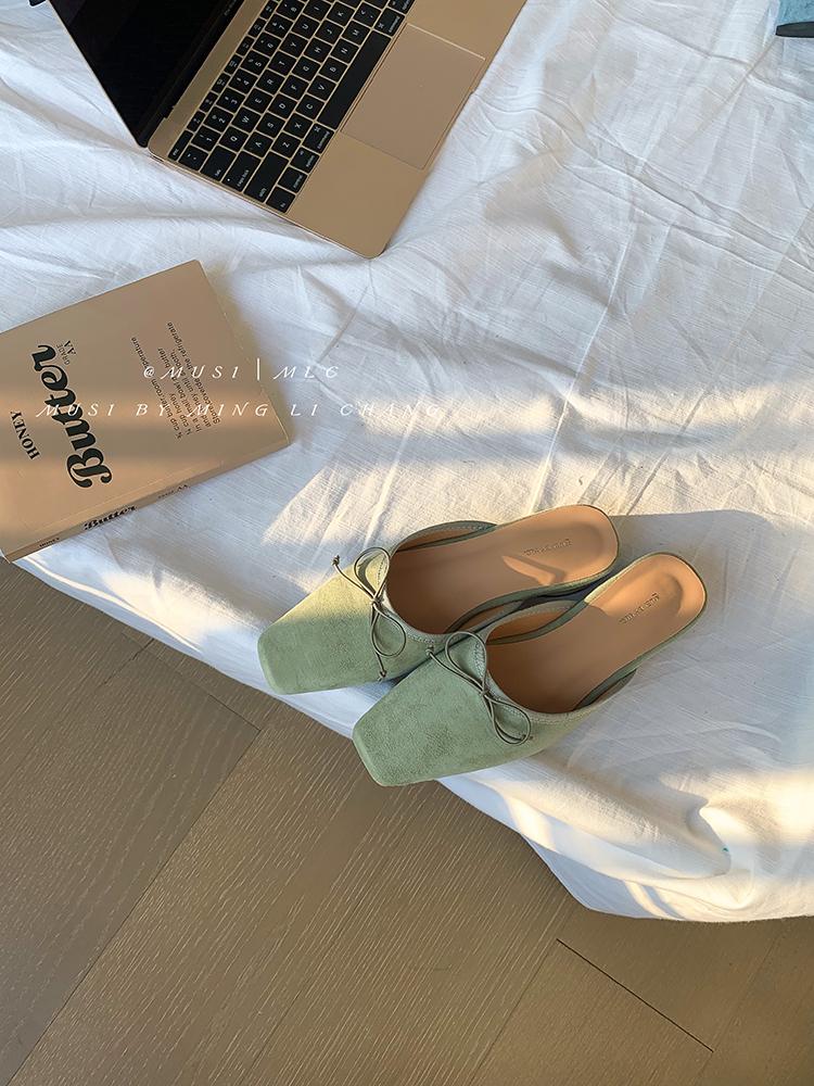 Women‘s Summer New Sandals Casual Slip on Lady Mules Butterfly-knot Comfort Slippers Square Toe Slingback Ladies Flat Sandals