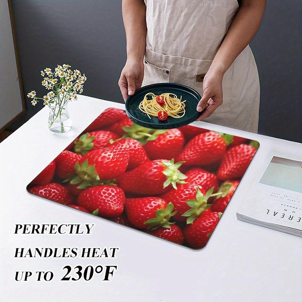 Red Strawberry Dish Drying Mat Coffee Mat Under Coffee Maker Espresso Machine with Non-Slip Rubber Backed Coffee Mat for Draining Racks