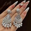 Silver Needle Diamond Drop Tassel Pearl Earrings Light Luxury Premium Versatile Earrings Court Style Retro Niche Earrings