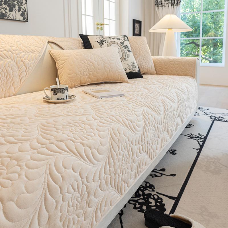 Crystal Velvet Sofa Cushion Cover Cushion  All Seasons Modern Solid Color Cotton Anti-slip Sofa Cover