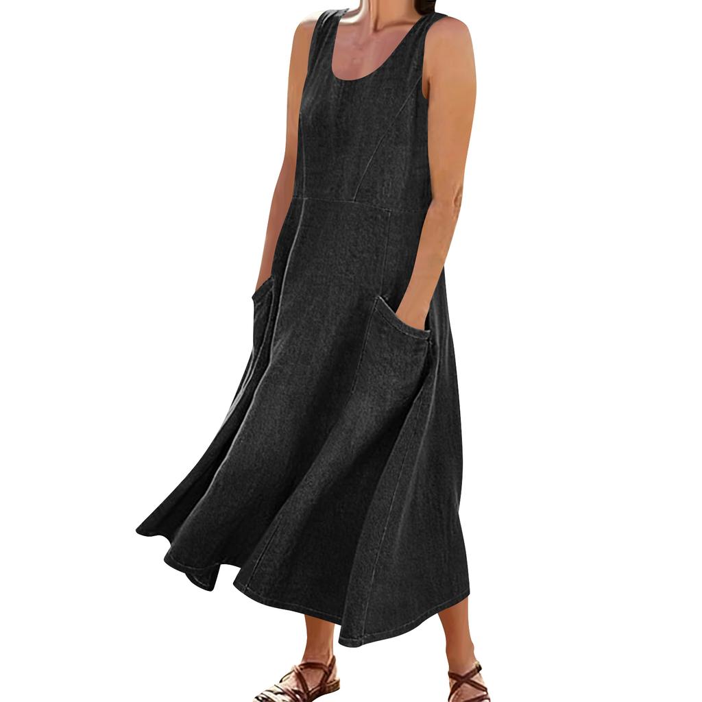 Damen Sommerkleid Lässig Locker Lang Strandurlaubskleider Jeanskleid Für Damen