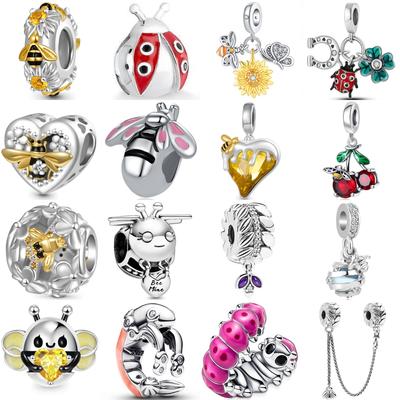 Copper Forest Series Bee Ladybug Sunflower Charm Beads Fit Bracelets Original Diy Fashion For Women Party Gifts