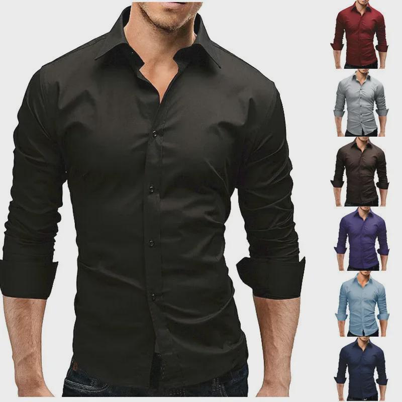

Men s 2023 Solid Color Slim Fit Long Sleeve Formal Shirt XXXL фіолетовий