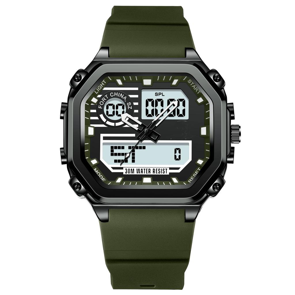 Sports Square Men Watch Waterproof LED Luminous Week Date  Wristwatch Silicone Strap Electronic Quartz Watches