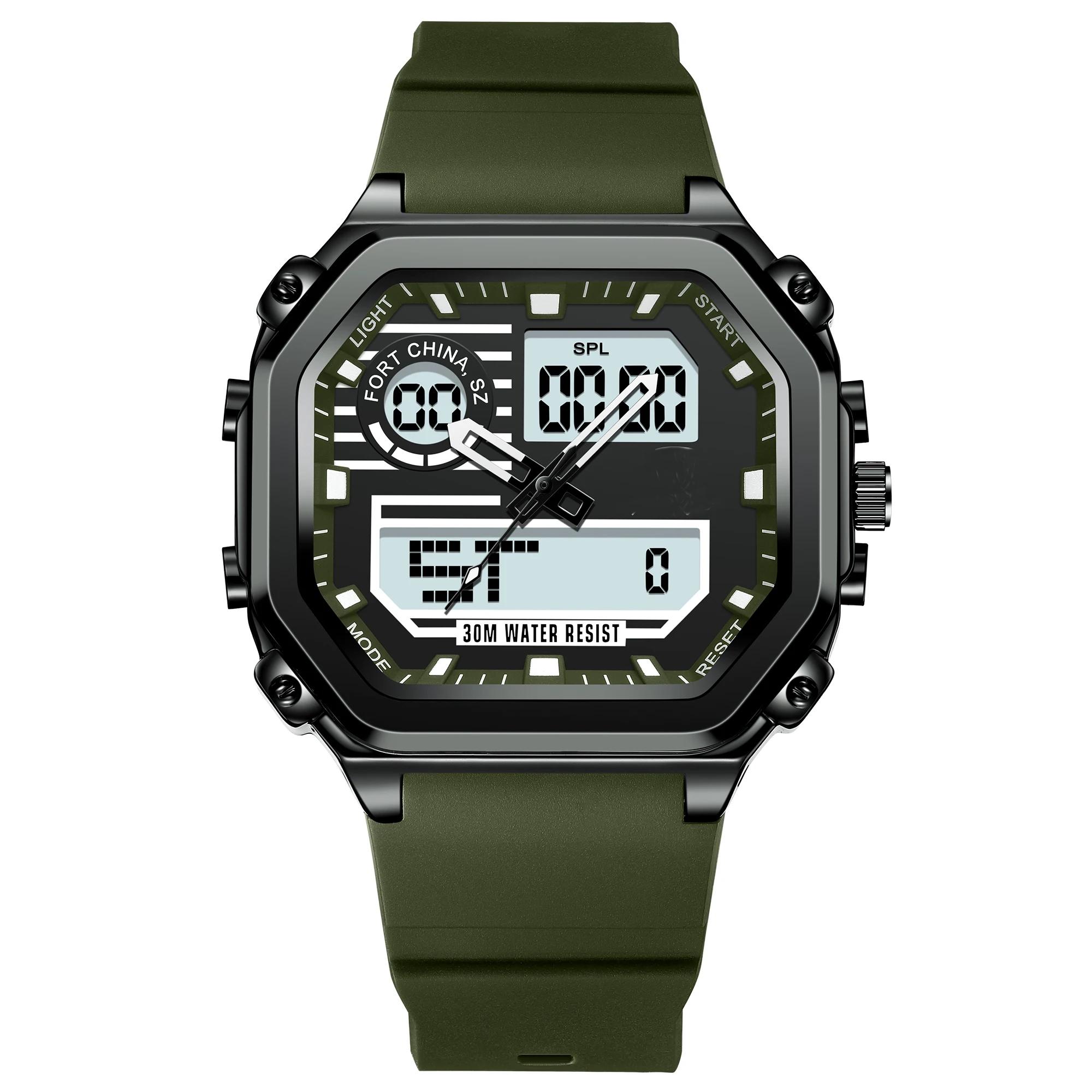 

Sports Square Men Watch Waterproof LED Luminous Week Date Wristwatch Silicone Strap Electronic Quartz Watches