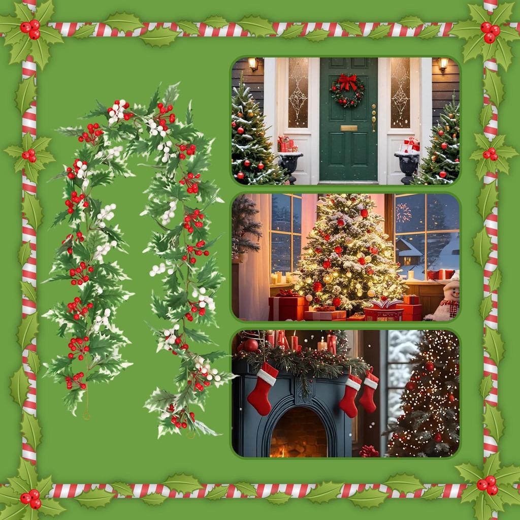 Vine Garland 69Inch Realistic Leaves With Red Berries Decorative Vines For Home Living Room Front Door Patio Outdoor Garden Yard