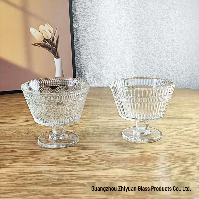 Sunflower Embossed Glass Bowl for Desserts & Breakfasts