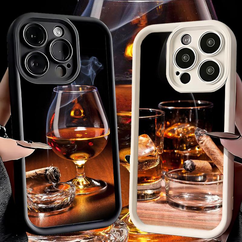 Phone Case for iPhone 17 Air 16E 15 16 Pro Max Cigar Whiskey Ice Drink Cover 14 Plus 13 12 Mini Soft Shell Silicone Fundas