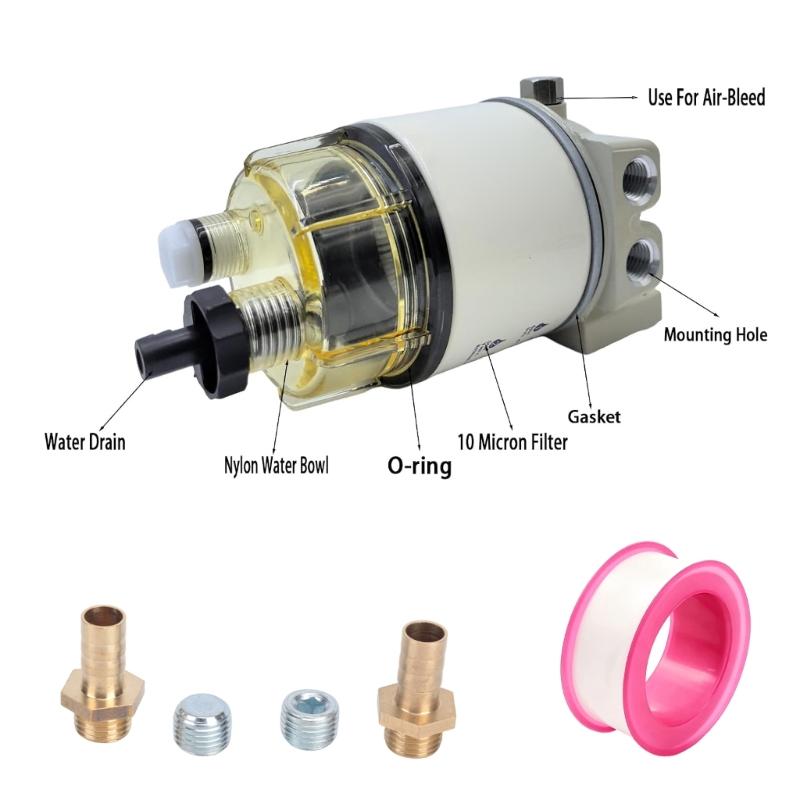 Fuel Water Separator Assembly R12T for Fuel System Maintenance, Metal Housing Replacement Filter for Routine Repair