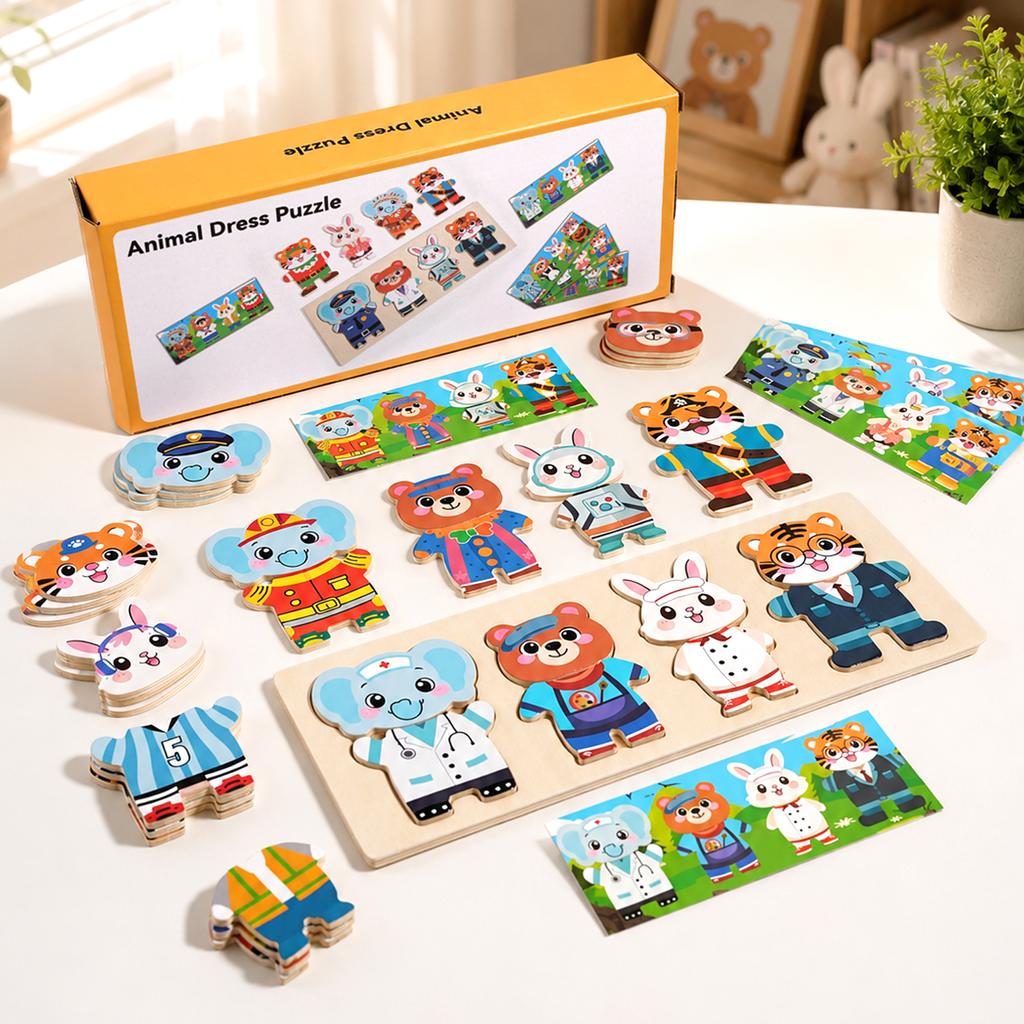 Animal Change Clothes Puzzle Children's Early Educational Wooden Jigsaw Puzzle Dressing Game Baby Puzzle Toys for Children Gift