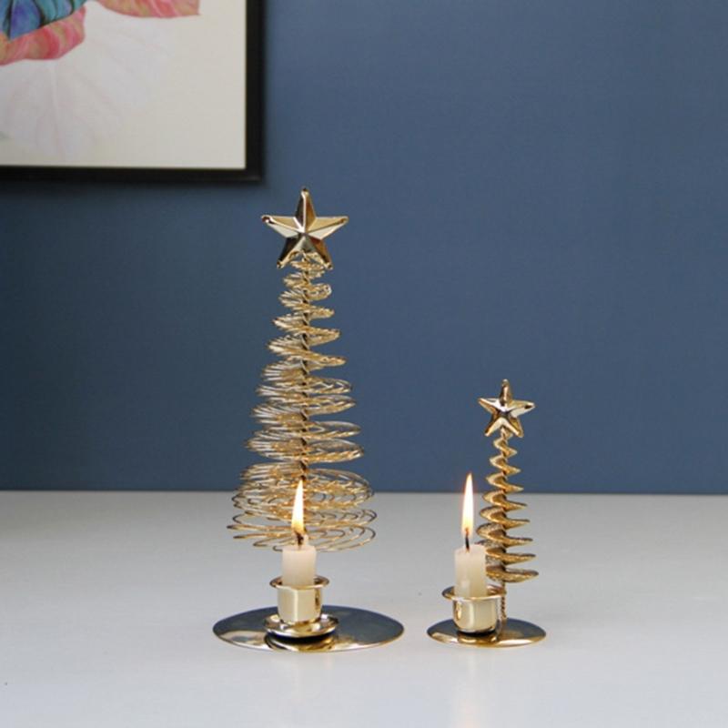 3 Pack Metal Christmas Candleholder Pine Tree Shape Candelabra Seasonal Centerpieces Decors For Dining Room Fireplaces