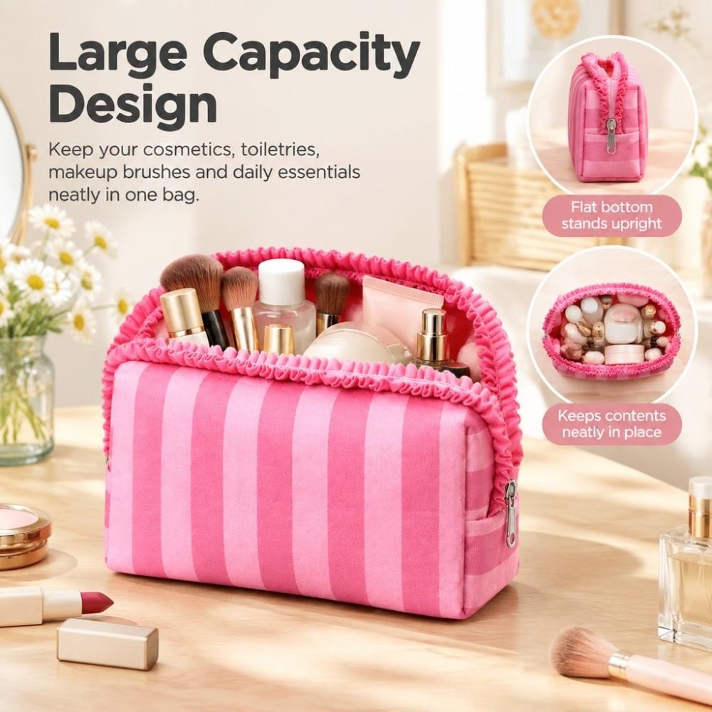 Large Capacity Toiletry Pouch Striped Travel Pouch Multipurpose Storage Bag Women