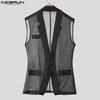 INCERUN Men Lapel Sleeveless Buttons Stitching  See Through Mesh Sheer Waistcoats