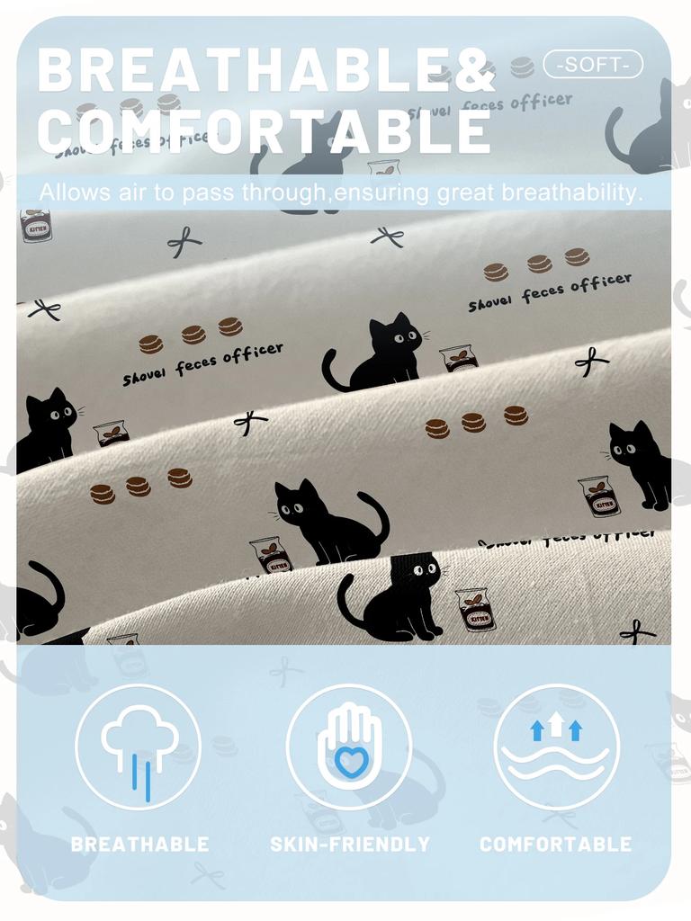 Cartoon 1 Cute Animal Cat Printed Matte Fitted Sheet, Bedroom Printed Bed Cover, Bedding Excluding Pillowcases
