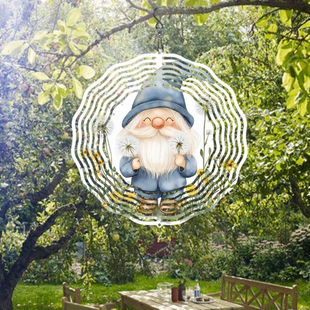 Metall-Windspiel mit drehendem Blumen-Gnom-Design für Außengarten-Hofdeko Keine Batterie erforderlich Weihnachts-Erntedank-Geschenk