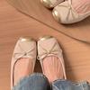Sheepskin Version~ Genuine Leather French Flat Bottom Inner Height Increase Ballet Single Shoes Women's Bow Gentle Evening Shoes Mary Jane Shoes