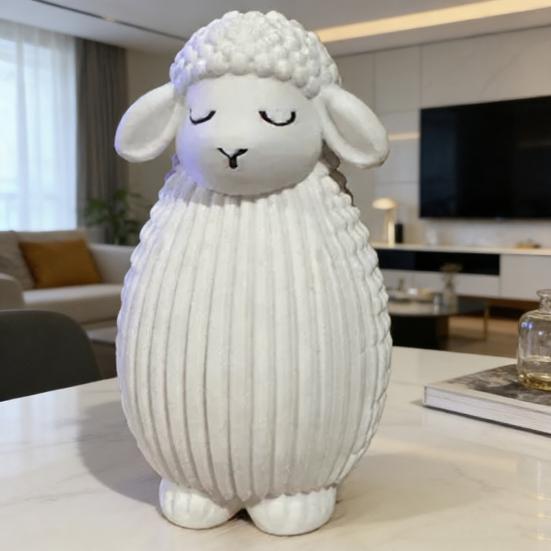 3D Printed Sheep Statue Small Sheep Figurine with Ribbed Texture Decorative Lamb Tabletop Ornament for Desk Bedside Home Decor