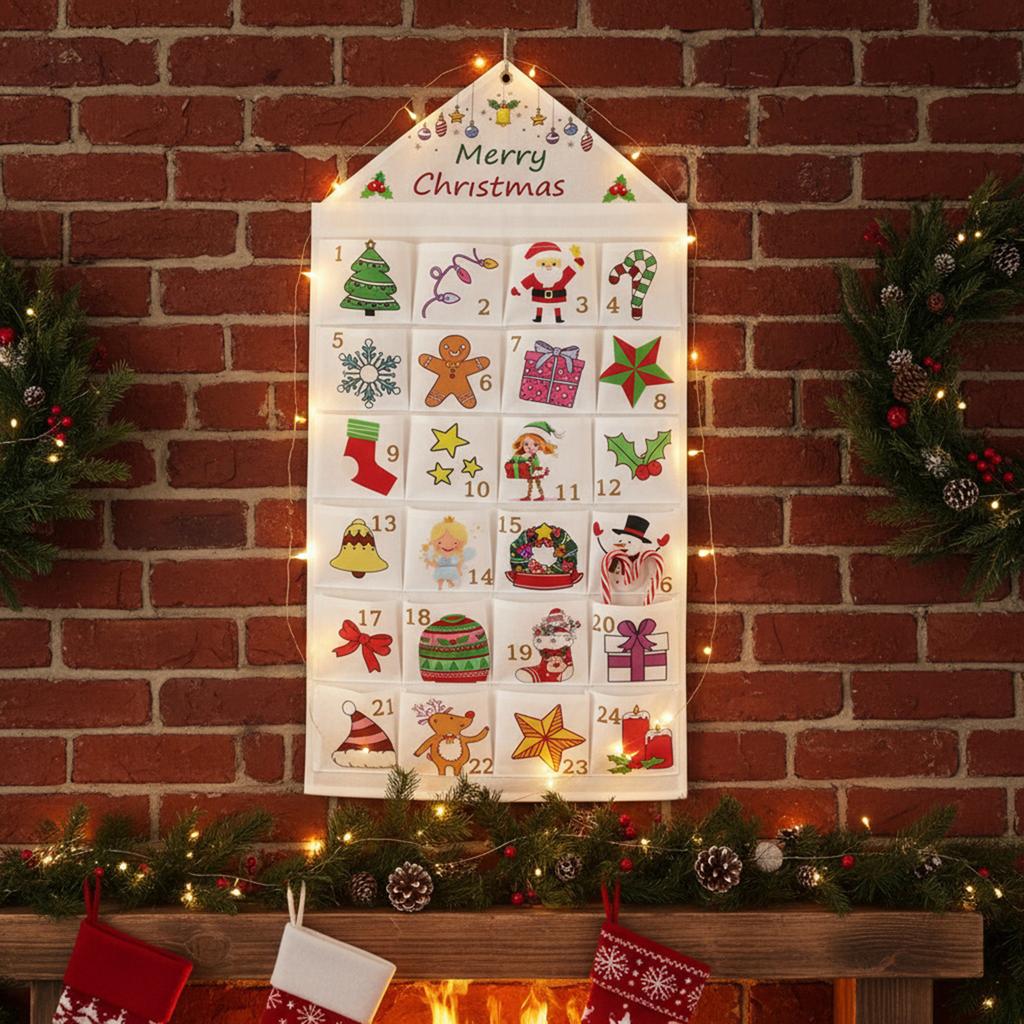 Fabric Christmas Advent Calendar with Pockets Xmas Tree Empty Cloth Ornaments DIY Household Festival Decorations for Home Decor