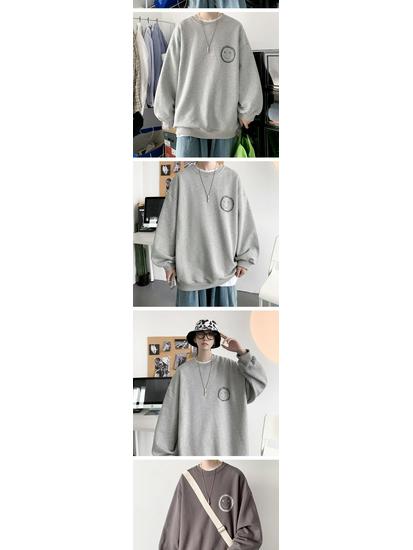 Herren Trendiger Smiley-Gesicht Hoodie - Hongkong & Koreanischer Stil, Lockere Passform, Herbst-Streetwear, Rundhalsausschnitt, Bedrucktes Oberteil